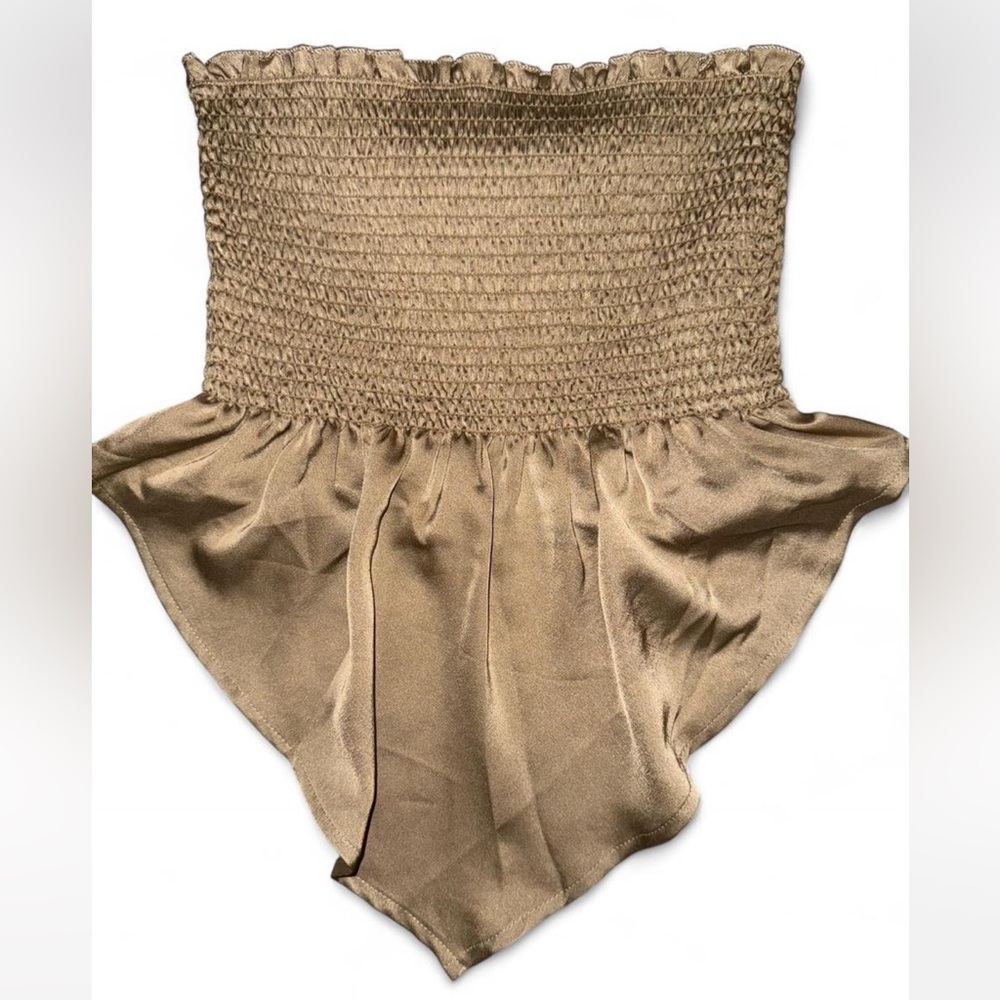 Tan Smocked Strapless Top